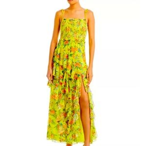 Alice + Olivia spaghetti strap ruffle maxi dress in lemon sorbet